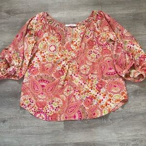 Alice & Trixie Paisley V-Neck Silk Blouse Top 3/4 Balloon Sleeve V neck Sz M